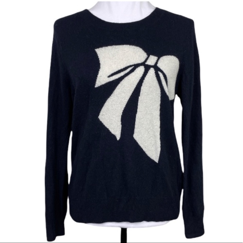 J Crew Navy Crew Neck Sweater with Bow Size XL